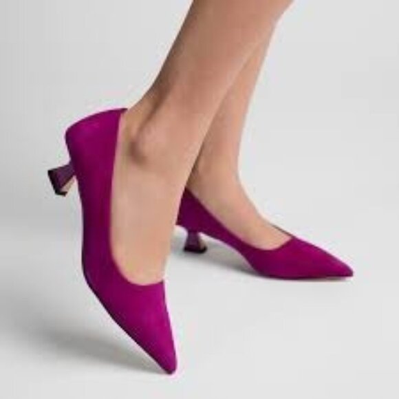 Franco Sarto Diva Pointed Toe Kitten Heel Pump Raspberry Pink Suede Sz 7.5 - Picture 1 of 8